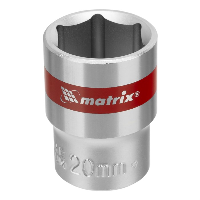Головка торцевая, 20 мм, шестигранная, CrV, под квадрат 1/2, хромированная Matrix 14694
