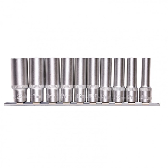 Набор удлиненных торцевых головок 1/2", шестигранные, CrV, 10 шт, 10-22 мм Stels 14844