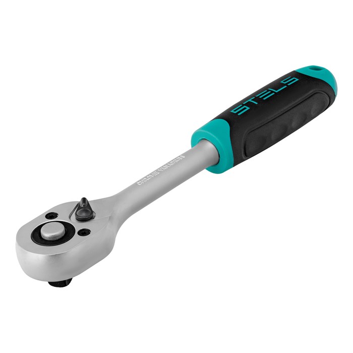 Ключ-трещотка 3/8", CrV, 72 зуба, с быстрым сбросом, матовый хром Stels 15360