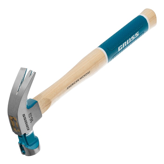 Молоток-гвоздодер, 450 г, угол 45, магнит, обрезиненная рукоятка American hickory GROSS 15502