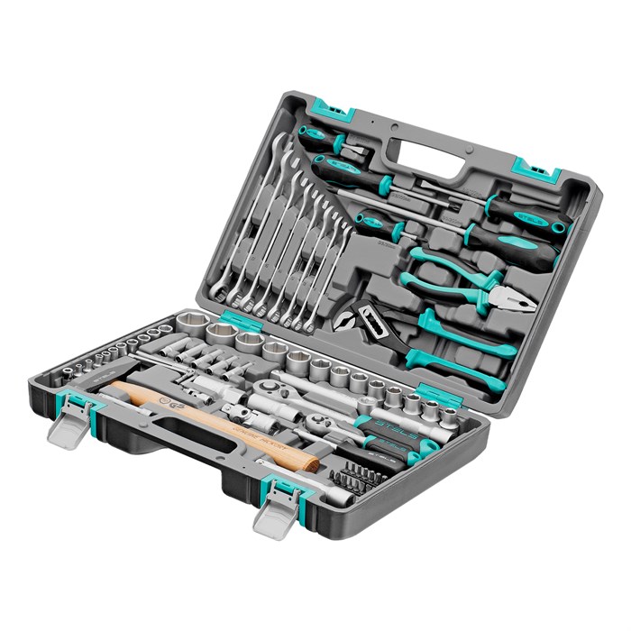 Набор инструментов, 1/2", 1/4", CrV, пластиковый кейс 76 предметов Stels 15532