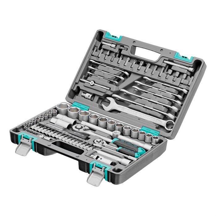 Набор инструментов, 1/2", 1/4", CrV, пластиковый кейс 82 предмета Stels 15533