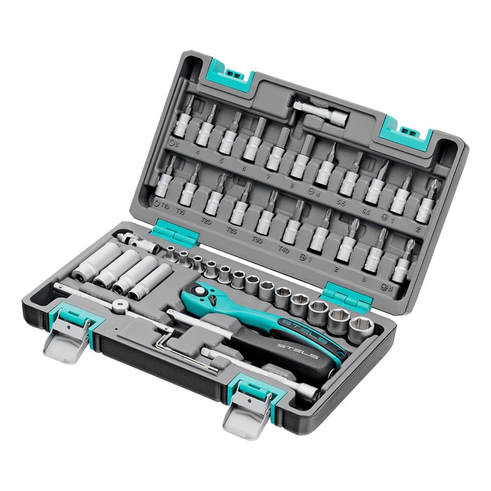 Набор инструментов, 1/4", Cr-V, S2, усиленный кейс, 47 предметов Stels 15539