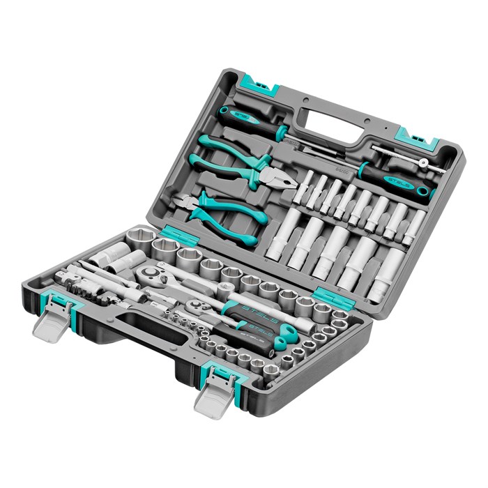 Набор инструментов, 1/2", 1/4", CrV, пластиковый кейс 69 предметов Stels 16287