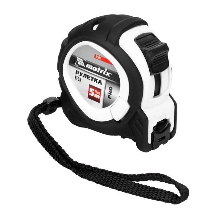 Рулетка Neon,5 м x 19 мм,обрезиненный корпус,3 фиксации,Pro Matrix 17072