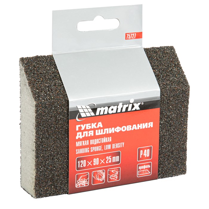 Губка для шлифования, 120 х 90 х 25 мм, трапеция, мягкая, P 40 Matrix 21971