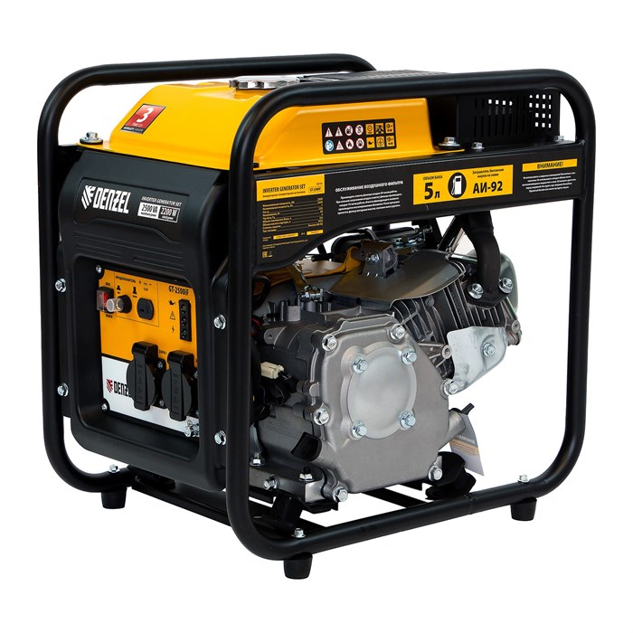 Генератор инверторный GT-2500iF, 2.5 кВт, 230 В, бак 5 л, открытый корпус, ручной старт Denzel 23813