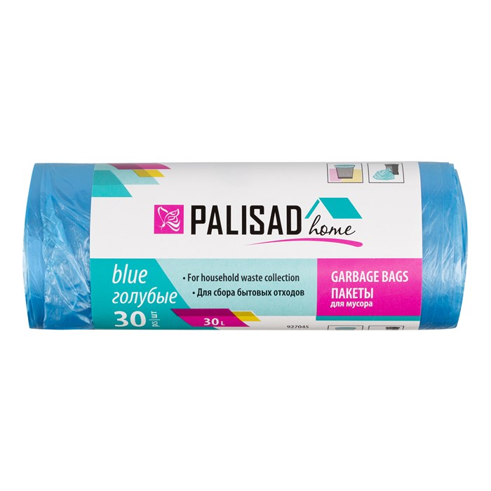 Пакеты для мусора 30 л x 30 шт. голубые, Home Palisad 24307