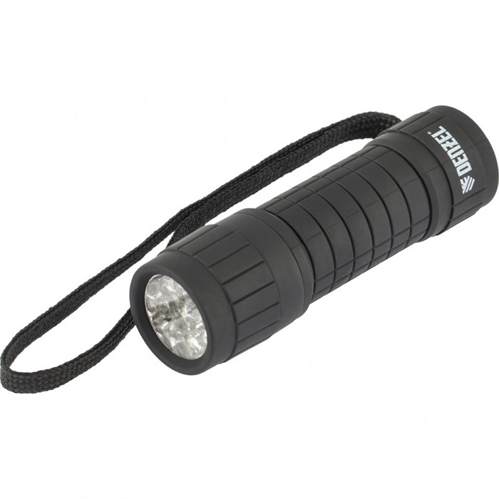 Фонарь светодиодный, черный корпус с мягким покрытием, 9 Led, 3хААА Denzel 27686