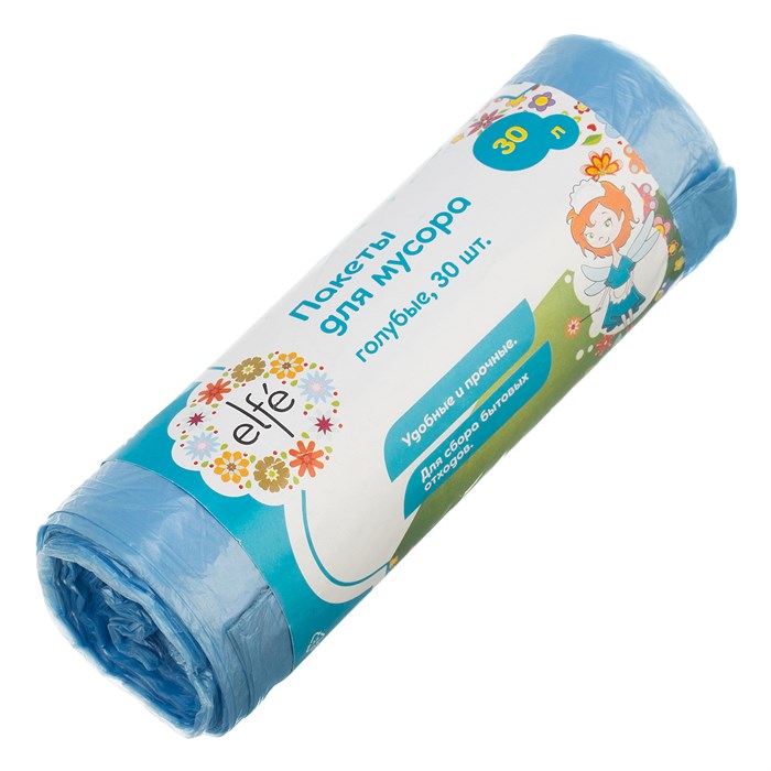 Пакеты для мусора 30 л х 30 шт, голубые, Elfe 27689