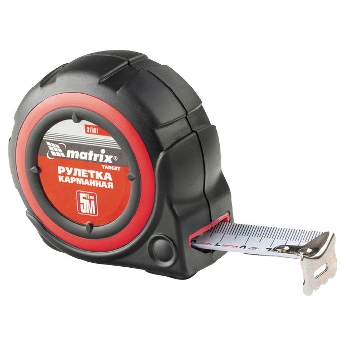 Рулетка Target,7,5 м х 25 мм,автоматическая фиксация,обрезиненный корпус Matrix 28087