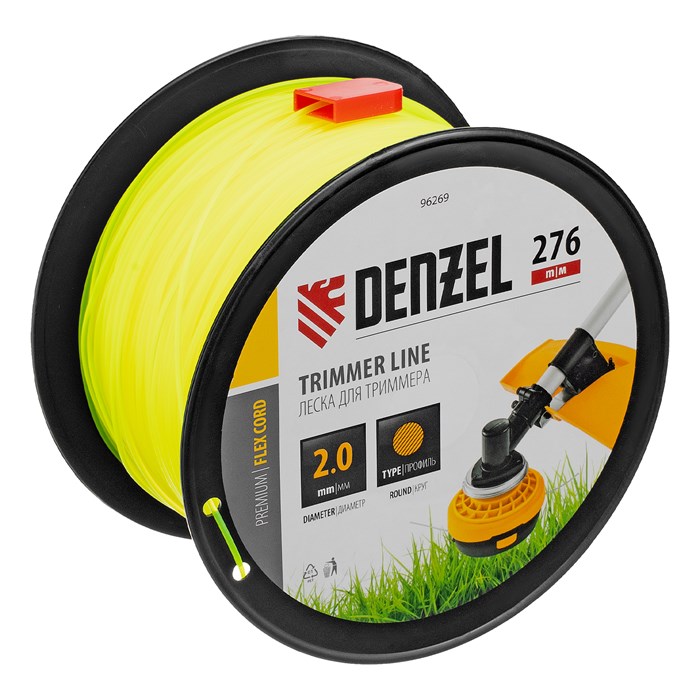 Леска для триммера круглая, 2,0мм х 276м, на DIN катушке FLEX CORD,  Denzel 31888