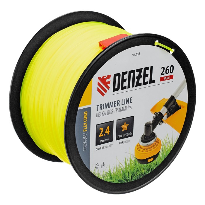 Леска для триммера звезда, 2,4мм х 260м, на DIN катушке FLEX CORD Denzel 31895
