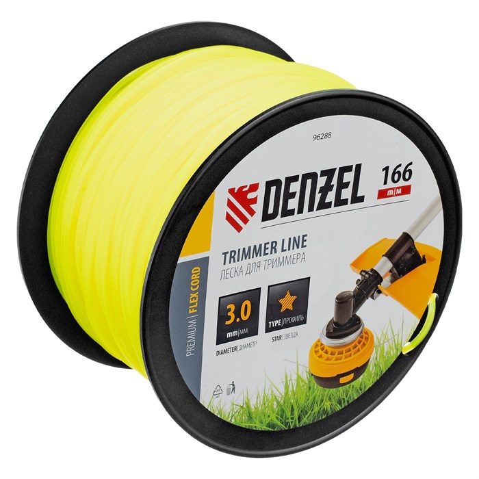 Леска для триммера звезда, 3,0мм х 166м, на DIN катушке FLEX CORD Denzel 31897