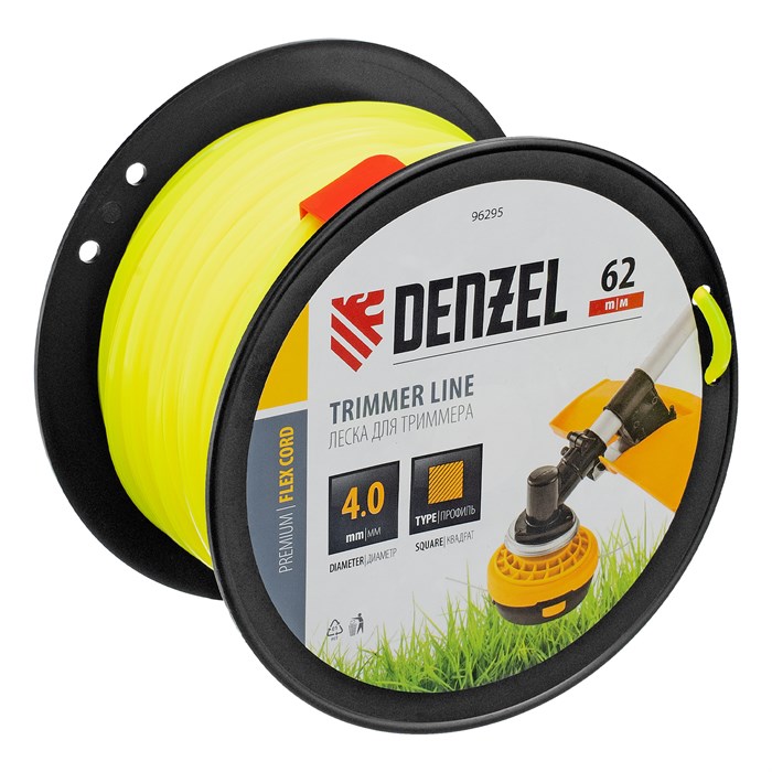 Леска для триммера квадрат, 4,0мм х 62м, на DIN катушке FLEX CORD Denzel 31904