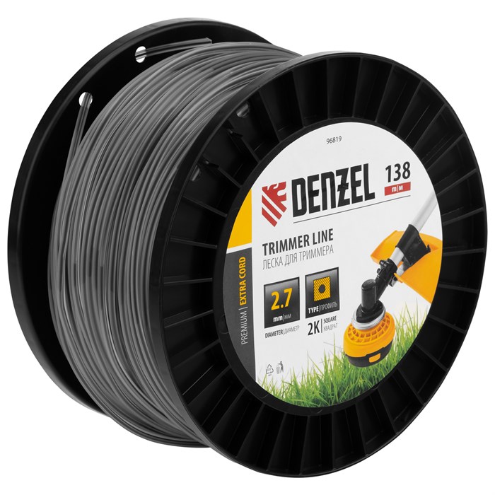 Леска для триммера двухкомпонентная квадрат, 2,7мм х 138м, на DIN катушке EXTRA CORD Denzel 32389