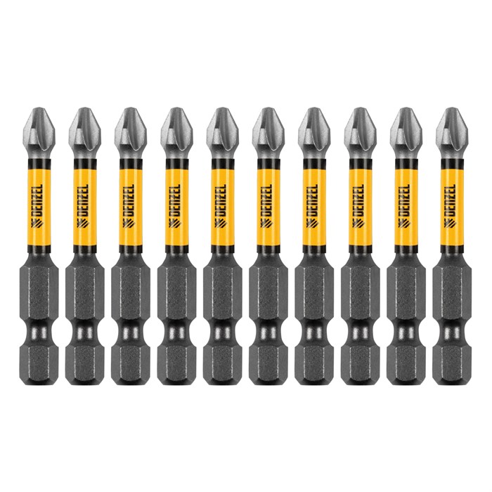 Бита IMPACT, PH2x50 мм, лазерная обработка шлица, сталь S2, 10 шт., Е 6,3 Denzel 32835