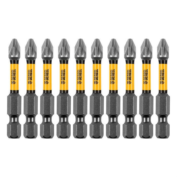 Бита IMPACT, PZ2x50 мм, лазерная обработка шлица, сталь S2, 10 шт., Е 6,3 Denzel 32837