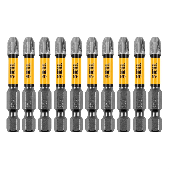 Бита IMPACT, PZ3x50 мм, лазерная обработка шлица, сталь S2, 10 шт., Е 6,3 Denzel 32838