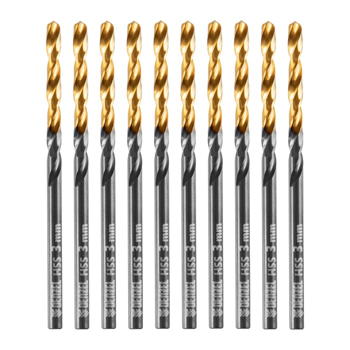 Сверло по металлу, 3 мм, HSS-Tin, Golden Tip, 10 шт. Denzel 32977