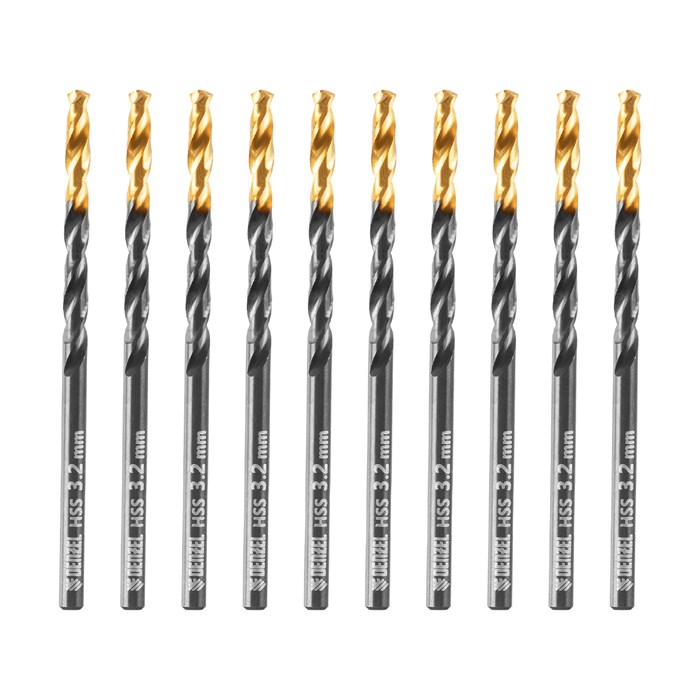 Сверло по металлу, 3,2 мм, HSS-Tin, Golden Tip, 10 шт. Denzel 32978