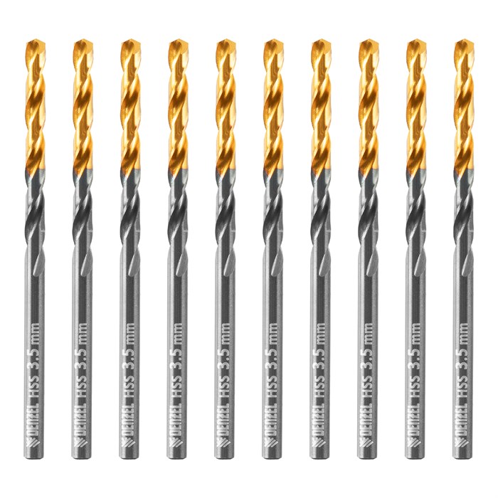 Сверло по металлу, 3,5 мм, HSS-Tin, Golden Tip, 10 шт. Denzel 32979