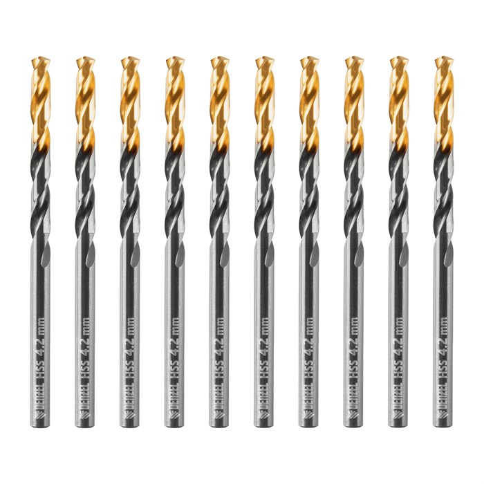 Сверло по металлу, 4,2 мм, HSS-Tin, Golden Tip, 10 шт. Denzel 32982
