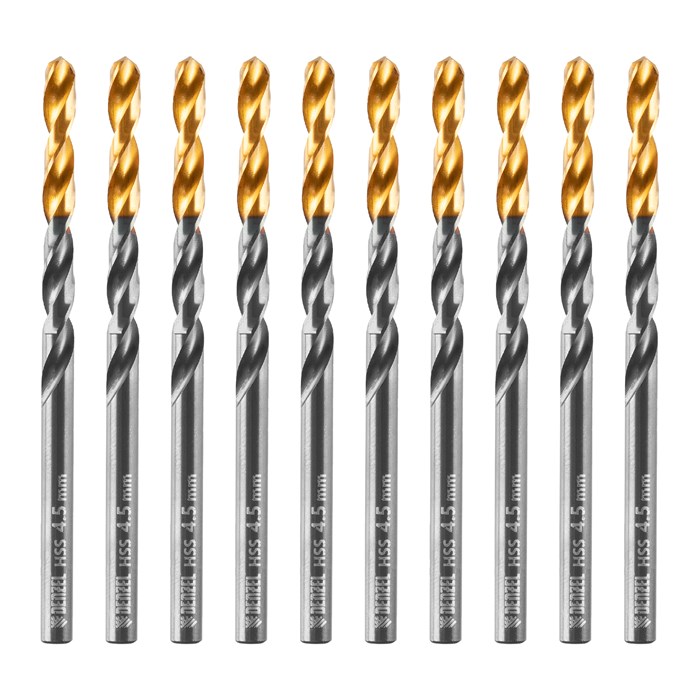 Сверло по металлу, 4,5 мм, HSS-Tin, Golden Tip, 10 шт. Denzel 32983
