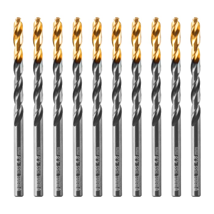 Сверло по металлу, 4,8 мм, HSS-Tin, Golden Tip, 10 шт. Denzel 32984