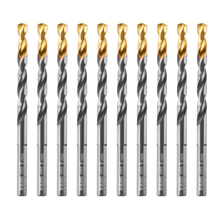 Сверло по металлу, 5 мм, HSS-Tin, Golden Tip, 10 шт. Denzel 32985