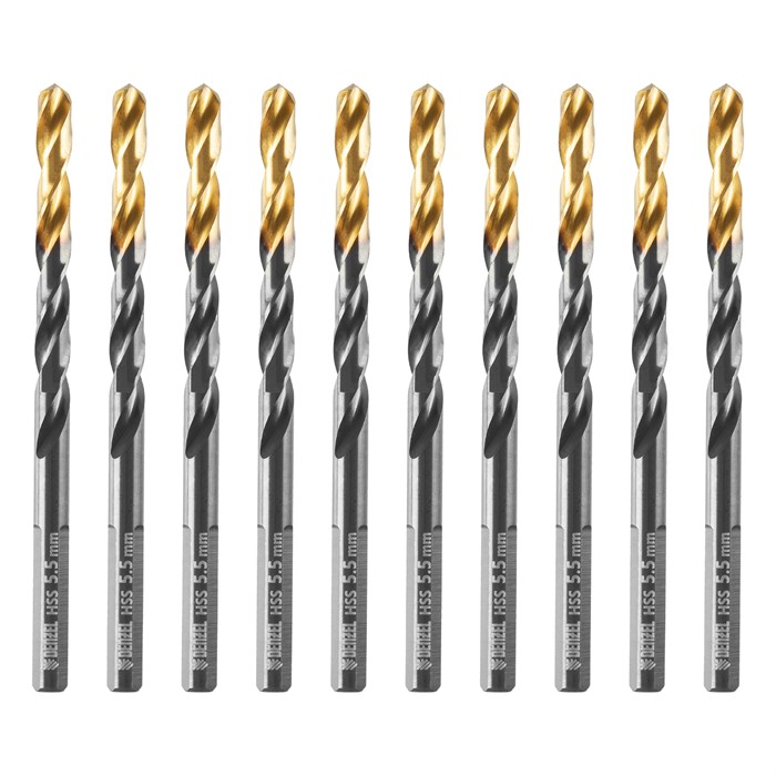 Сверло по металлу, 5,5 мм, HSS-Tin, Golden Tip, 10 шт. Denzel 32986