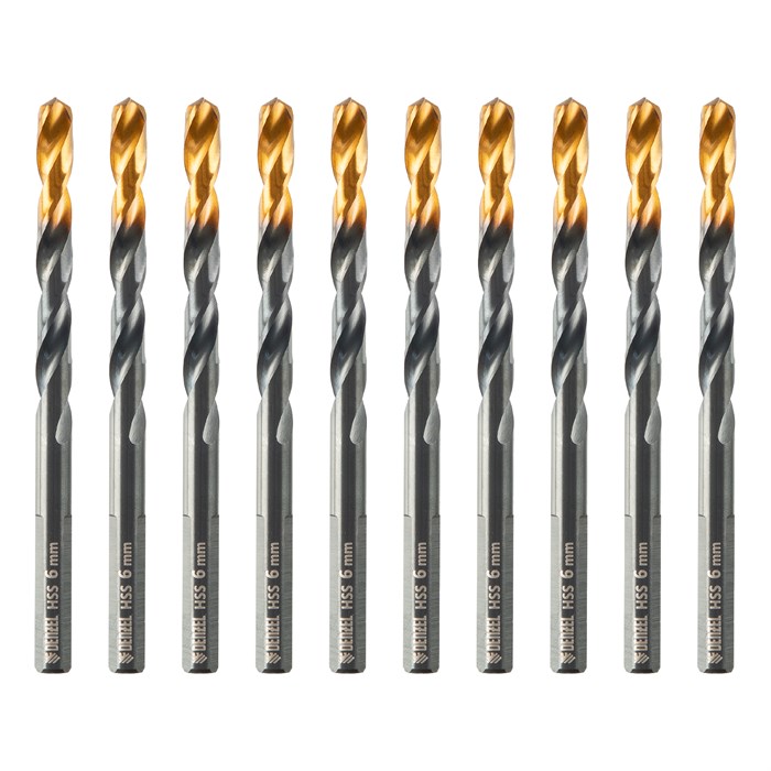 Сверло по металлу, 6 мм, HSS-Tin, Golden Tip, 10 шт. Denzel 32987