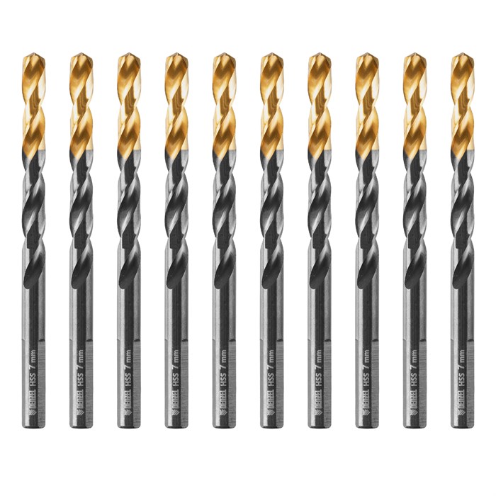 Сверло по металлу, 7 мм, HSS-Tin, Golden Tip, 10 шт. Denzel 32989