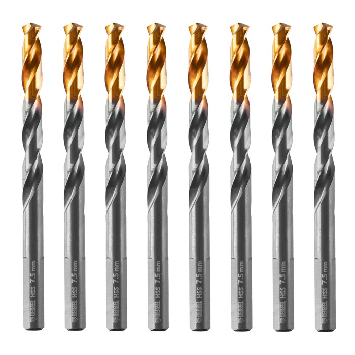 Сверло по металлу, 7,5 мм, HSS-Tin, Golden Tip, 8 шт. Denzel 32990