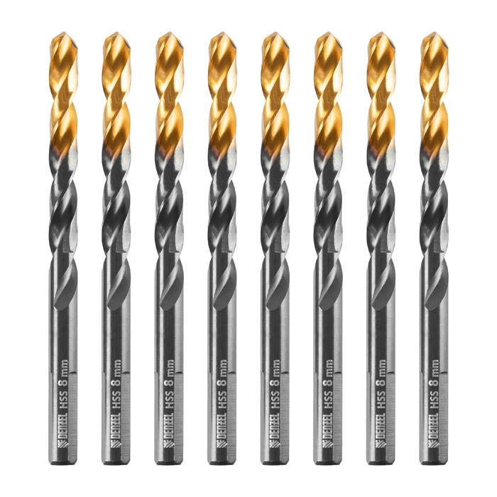 Сверло по металлу, 8 мм, HSS-Tin, Golden Tip, 8 шт. Denzel 32991