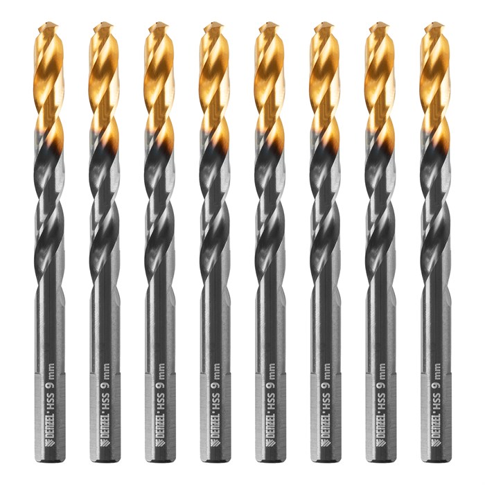 Сверло по металлу, 9 мм, HSS-Tin, Golden Tip, 8 шт. Denzel 32993