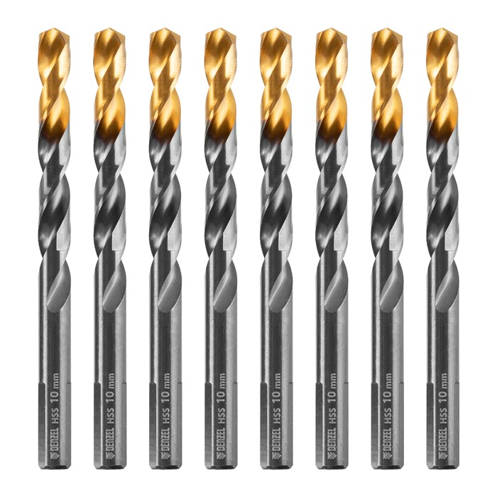 Сверло по металлу, 10 мм, HSS-Tin, Golden Tip, 8 шт. Denzel 32994