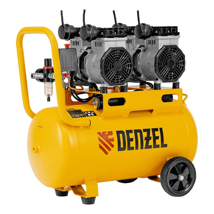 Компрессор безмасляный, малошумный DLS 2200/50, 2200 Вт, 2x1100, 50 л, 380 л/мин Denzel 33126