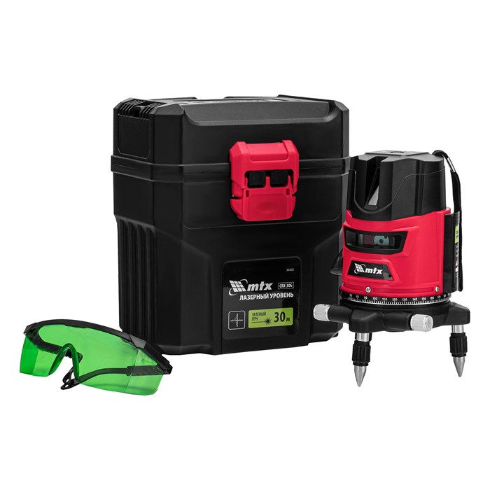 Лазерный уровень CRX-30G, 30 м, зеленый луч, батарейки, резьба 5/8" MTX 35167