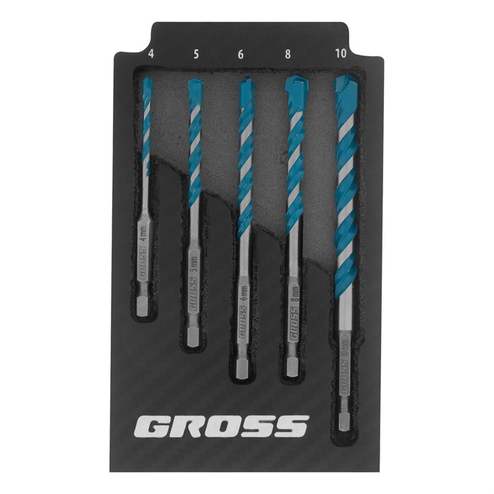 Набор сверл универсальных, Multipurpose PRO, 6-гр. хвостовик, 4-10мм, 5шт Gross 36669