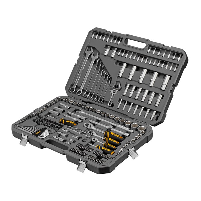 Набор инструментов, 1/2", 1/4", 3/8", CrV, S2, пластиковый кейс, 216 предметов Denzel 36779