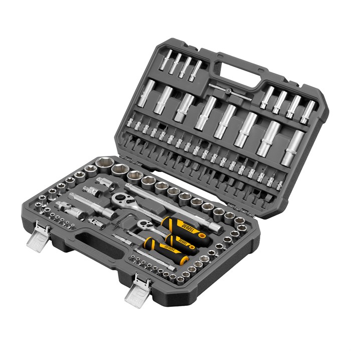 Набор инструментов, 1/2", 1/4", CrV, S2, пластиковый кейс, 109 предметов Denzel 36783