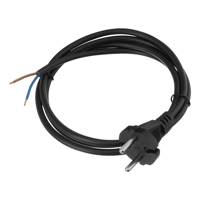 Шнур сетевой Energy Series, ПВС, 1,5 м, 2 x 1 мм, с неразборной вилкой, черный, Denzel 37368