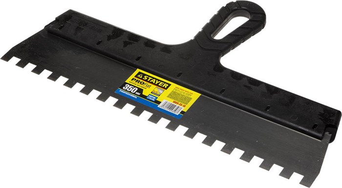 STAYER 350 мм, зуб 10 х 10 мм, пластиковая ручка, зубчатый, нержавеющий фасадный шпатель (1009-35-10) 00011928