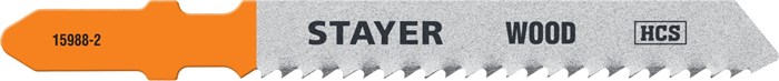 STAYER T119B, T-хвост., HCS сталь, по дереву/фанере/ДСП, шаг зуба 2 мм (12TPI), раб. длина 50 мм, 2 шт, полотна для лобзика, Professional (15988-2) 00013077