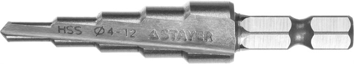 STAYER 4-12 мм, 5 ступеней, сталь HSS, ступенчатое сверло (29660-4-12-5) 00017154
