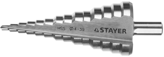 STAYER 4-39 мм, 14 ступеней, сталь HSS, ступенчатое сверло (29660-4-39-14) 00017158