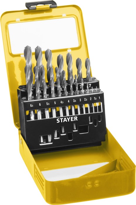 STAYER HSS-R, 19 шт, (1-10 мм), быстрорежущая сталь P6M5, класс В, мет.бокс, набор сверл по металлу, Professional (29602-H19-M) 00017288