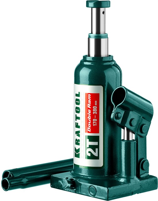 KRAFTOOL DOUBLE RAM, 2 т, 170 - 380 мм, с увеличенным подъемом, двухштоковый бутылочный домкрат (43463-2) 00018512