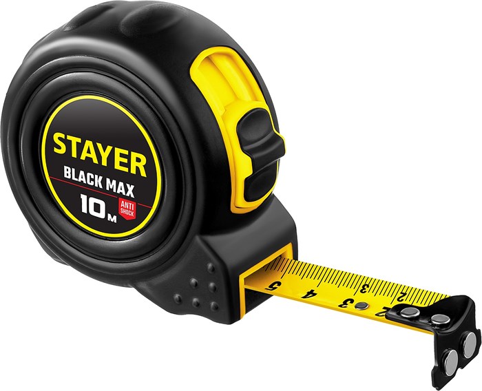 STAYER BlackMax, 10 м х 25 мм, рулетка с двумя фиксаторами, Professional (3410-010) 00018822